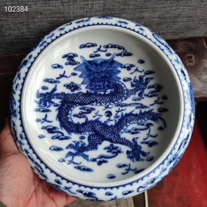 清代乾隆年制精品青花龙纹笔洗,纯手绘,发色纯正.官窑精品.