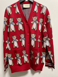 gucci 古奇 古驰 小熊图案针织开衫毛衣红色外套上衣 s