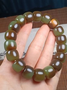 河磨玉黄白半皮半肉手工老型珠手串