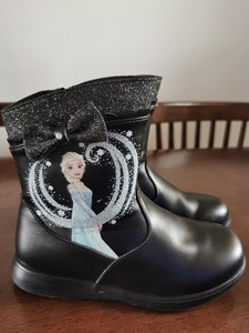 富罗迷女童靴子，真皮公主靴迪士尼冰雪奇缘冬季儿童鞋，九成新，