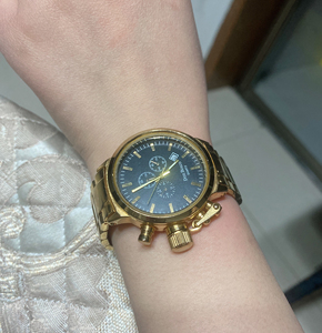 韩国don bosco精钢金色手表土豪金日历男女玫瑰金腕表