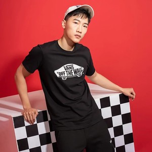 VANS 万斯 官方男女情侣短袖T恤滑板LOGO经典款黑白出