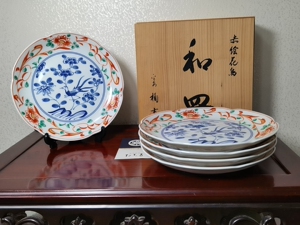 日本平安橘吉赤绘花鸟中盘.全品全新带原盒.直径19.5公分