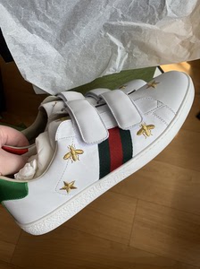 正品gucci小白鞋大童鞋刺绣小蜜蜂星星款38码