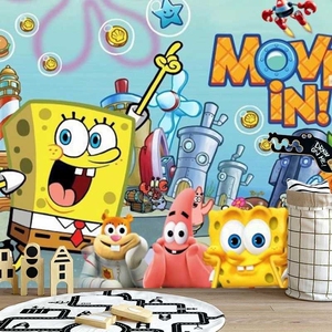 3d立体海绵宝宝墙贴壁画儿童房卧室床头墙壁纸幼儿园装饰背景墙