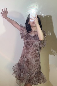 【兰蔻卓雅】全新撤柜女装剪标紫色印花纱裙两件套