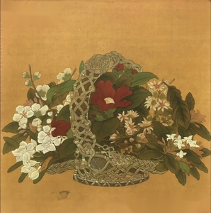 宋画,花篮图,绢本设色,画芯26x25cm,已裱框