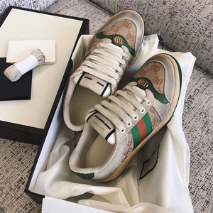 真皮酷奇小脏鞋女g家脏脏鞋古琦运动休闲板鞋老花双g做旧复古女