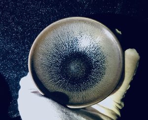 林家旺 窑宝柴烧银毫平口建盏主人杯 建窑建盏铁胎