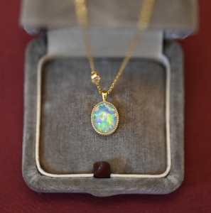 原创绝美人造澳宝仿欧泊石幻彩蓝白宝石锁骨项链女