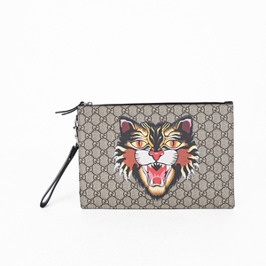 【5折即刻拍】95新 古驰/gucci 女包 卡其色虎头印花手拿包