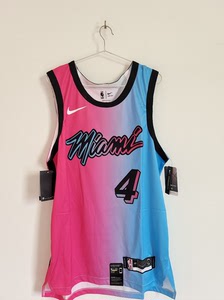 nba球员版刺绣篮球服 热火4号奥拉迪波城市版渐变粉蓝au球