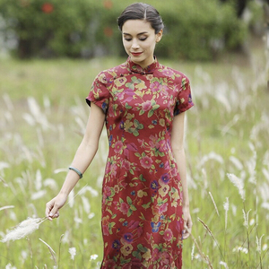 娘子写香云纱复古盘扣旗袍连衣裙,九成新重缎38姆老料鸡爪纹