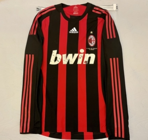 0809ac米兰因扎吉长袖卡卡小罗贝克汉姆马尔蒂尼客场白色复古球衣0人