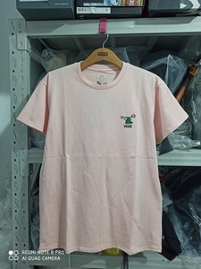 vans2024新款浅粉色T恤白色小恐龙印花短袖