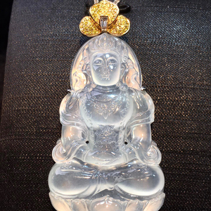 18k真金真钻豪华镶嵌正品缅甸纯天然翡翠a货冰莹起胶高冰度母吊坠