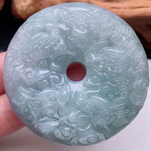 000人付款淘宝拍卖 缅甸a货翡翠九龙护主平安扣冰种玉石吊坠男士玉佩