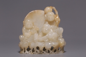 回流,和田白玉婴戏图山子摆件