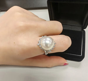 tasaki田琦澳白珍珠钻石戒指,澳白12.1mm左右,钻石