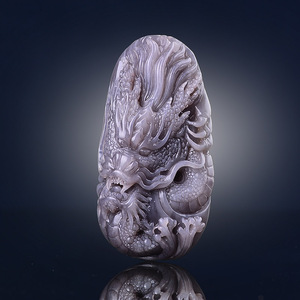 龙把件 天然玉石拍卖和田玉烟紫生肖龙手把件精品收藏