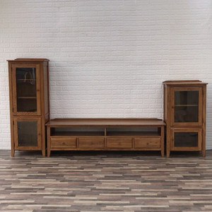 美式白橡木电视组合高低柜!钢化玻璃!