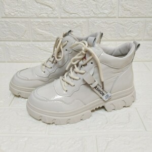 卡帝烟斗女鞋全新40码漆皮高帮加绒白色休闲鞋老爹鞋运动鞋板鞋