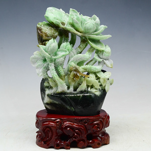 玉雕工作室淘宝清仓处理 俏色四大名玉 独山玉【花开富贵】花鸟摆件