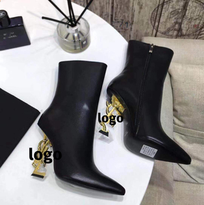 杨树林字母logo鞋跟高跟鞋短靴真皮御姐秋冬皮靴穿搭百搭新款