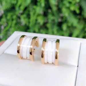 宝格丽b.zero1陶瓷系列陶瓷耳钉18k玫瑰金镶嵌白 陶瓷