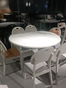 餐桌椅，1桌6椅，1.4米，微晶石台面，跳台，可大可小调节，