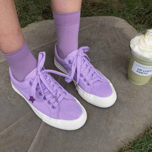 匡威官方正品经典one star 紫色星星鞋皮质鞋鞋帆布鞋