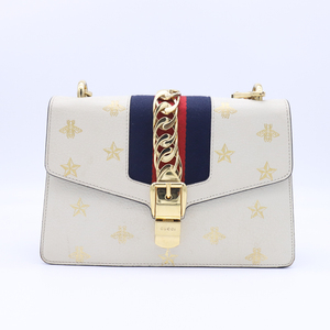 97新gucci古驰sylvie塞尔维亚系列白色牛皮包单肩斜挎女包