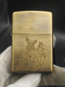 zippo打火机 二手09年纯铜复古熏铜打猎 猎犬 同年内胆