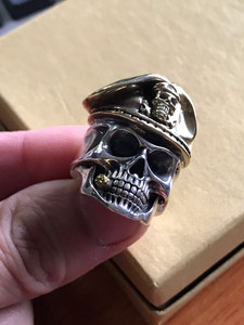 个性925银饰 霸气二战不死之魂军官戒指开口设计 可调节尺码