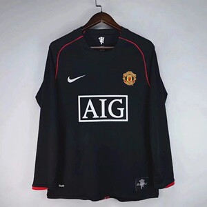 跨境电商代发货,07-08曼联客场黑色长袖足球服球衣泰版上衣