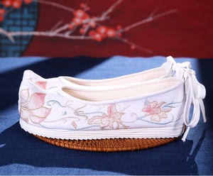 七月荷加绒汉服鞋子秋冬款百搭原创绣花鞋女鞋内增高中国风古装鞋