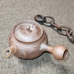 日本常滑烧 九宫壶作者清水北条作 侧把急须