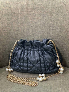 二手正品-  迪奥菱格福袋 珍珠链条包 黑色