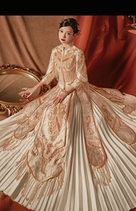 秀禾服女新娘结婚中式复古龙凤褂显瘦金色敬酒服出门服马来褂