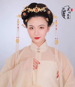 古风汉服古典明制明代头饰长流苏挑牌发簪发冠套装假发髻头饰盘发