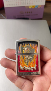 zippo97年k月镀银七宝烧火焰骷髅,二手机,正面完好,背