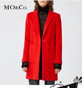 moco正红色羊毛西装大衣，羊毛含量超50%