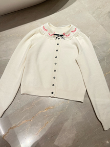 缪缪miumiu 蝴蝶结娃娃领 羊绒开衫毛衣外套