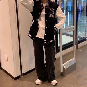 mlb洋基队ny黑白拼色棒球服外套