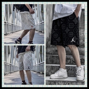 潮牌情侣装短裤clot×aj联名陈冠希同款暗纹丝绸毛圈短裤