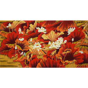 定制韩梅《一堂和气》手绘工笔花鸟荷花沙发背景墙挂画客厅装饰画
