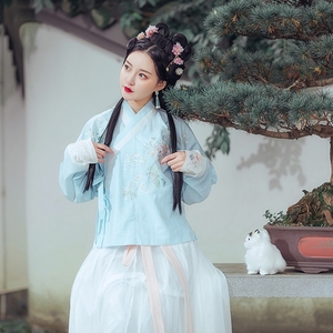 都城南庄汉服采薇春季新款日常齐腰襦裙非古装原创绣花浅色闺蜜装