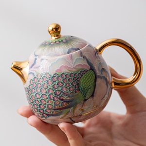 孔雀开屏龙蛋壶成艺绘画艺术茶具泡茶壶功夫茶具