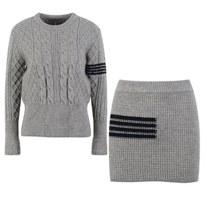 小香风tb套装短裙灰色华夫格套裙圆领毛衣包臀半裙两件套女秋冬
