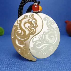 新疆和田白玉仿古龙凤对牌挂件60克祥瑞守护祈福安康男女款配饰